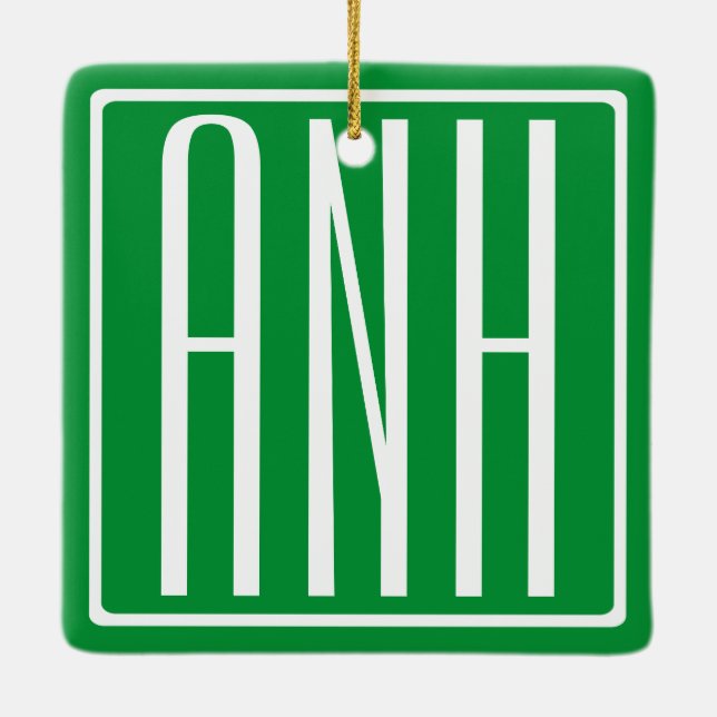 3 Initialer Monogram | Grönt och vit Julgransprydnad Keramik (Baksida)