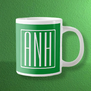 3 Initialer Monogram   Grönt och vit Jumbo Mugg