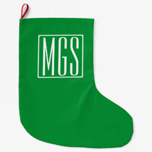 3 Initialer Monogram Grönt och vit Stor Julstrumpa