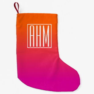 3 Initialer Monogram Orange till Rosa övertoning Liten Julstrumpa