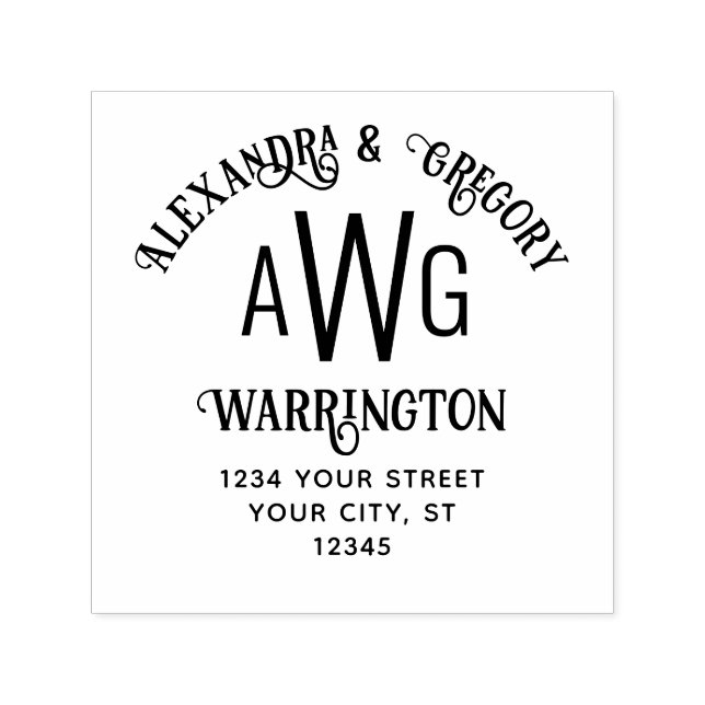 3 Initialer Monogram Par Namn Returadress Självfärgande Stämpel (Design)