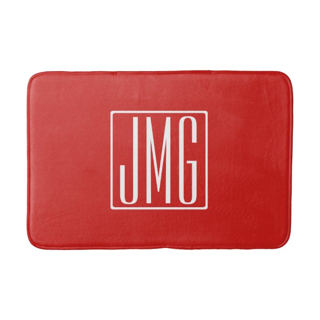 3 Initialer Monogram | Röd & vit (eller åå färg) Badrumsmatta (Framsidan)