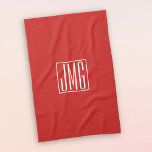 3 Initialer Monogram | Röd & vit (eller åå färg) Kökshandduk<br><div class="desc">Dina tre initialer monogrammade.</div>