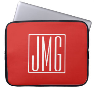 3 Initialer Monogram Röd & vit (eller åå färg) Laptop Fodral