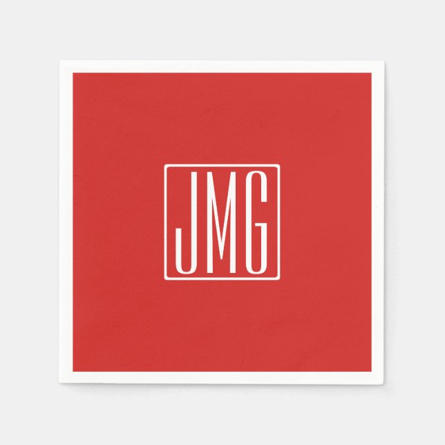 3 Initialer Monogram | Röd & vit (eller åå färg) Pappersservett (Framsidan)