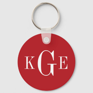 3 initialer monogram röd vit fästmans nyckelring