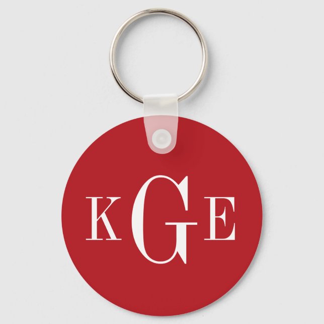 3 initialer monogram röd vit fästmans nyckelring (Framsida)