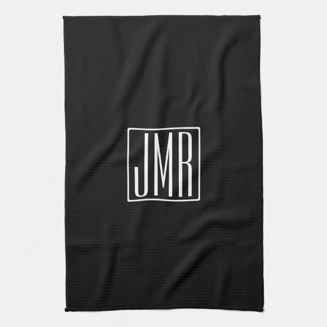 3 Initialer Monogram | Svart & Vitt (eller gör-det Kökshandduk (Vertikal)