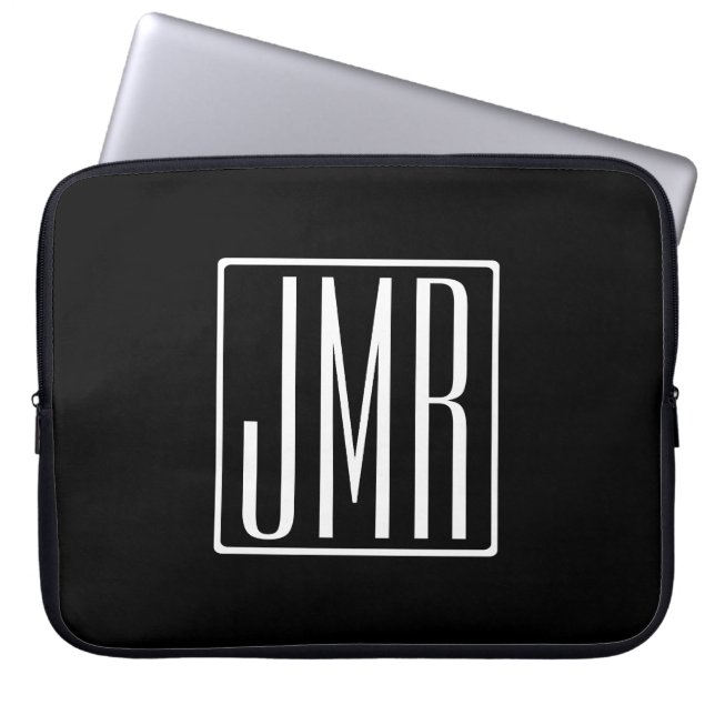 3 Initialer Monogram | Svart & Vitt (eller gör-det Laptop Fodral (Framsidan)
