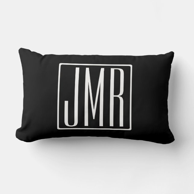 3 Initialer Monogram | Svart & Vitt (eller gör-det Lumbarkudde (Framsida)