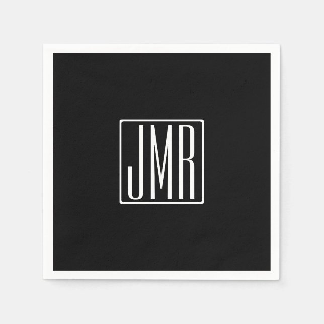 3 Initialer Monogram | Svart & Vitt (eller gör-det Pappersservett (Framsidan)