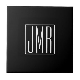 3 Initialer Monogram   Svartvitt (eller färg) Kakelplatta