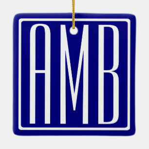 3 Initialer Monogram   Tunga blå och vit Julgransprydnad Keramik
