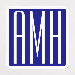 3 Initialer Monogram Tunga blå och vit Klistermärke