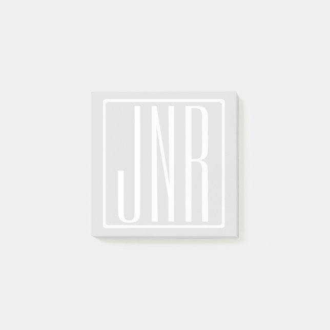 3 Initialer Monogram | Vit och mycket lätt Grått Post-it Block (Framsida)