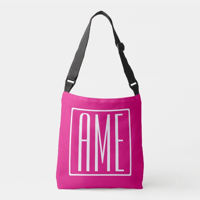 3 Initialer Monogram | Vit på Shock rosa Axelväska (Framsida)