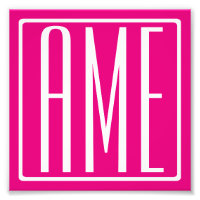 3 Initialer Monogram | Vit på Shock rosa
