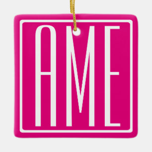 3 Initialer Monogram   Vit på Shock rosa Julgransprydnad Keramik