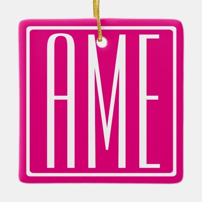3 Initialer Monogram | Vit på Shock rosa Julgransprydnad Keramik (Framsida)