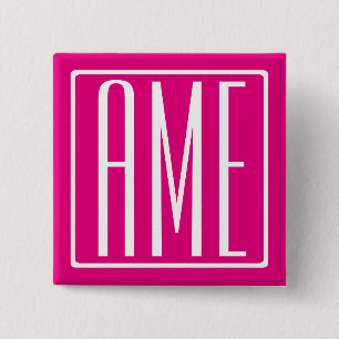3 Initialer Monogram   Vit på Shock rosa Knapp
