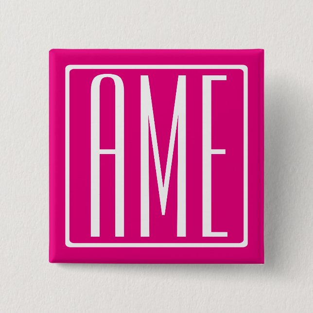 3 Initialer Monogram | Vit på Shock rosa Knapp (Framsida)