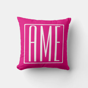 3 Initialer Monogram Vit på Shock rosa Kudde