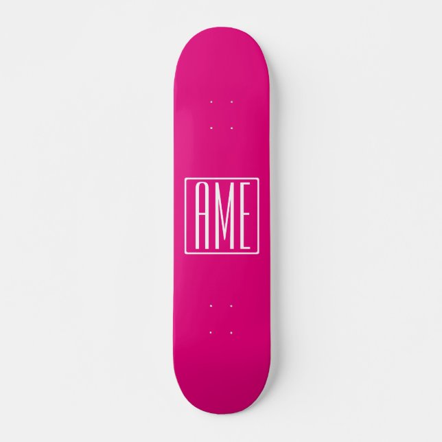 3 Initialer Monogram | Vit på Shock rosa Mini Skateboard Bräda 18,5 Cm (Framsida)