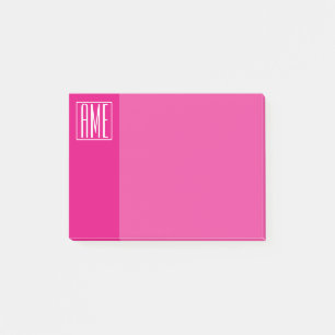 3 Initialer Monogram Vit på Shock rosa Post-it Block