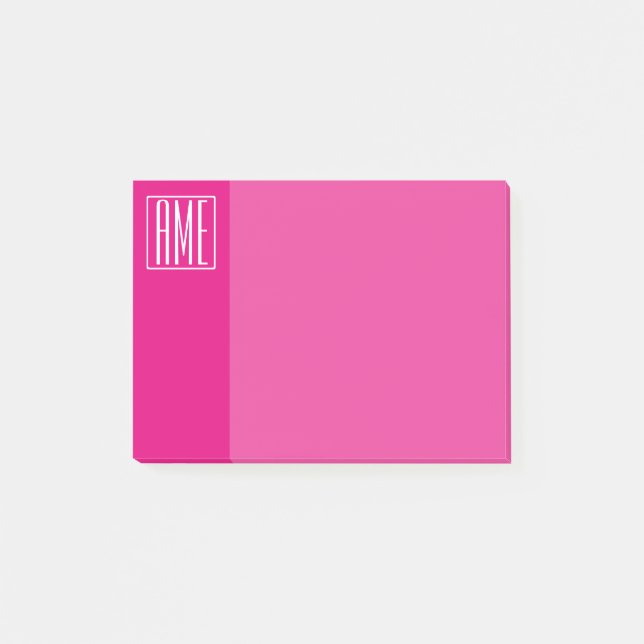 3 Initialer Monogram | Vit på Shock rosa Post-it Block (Framsida)