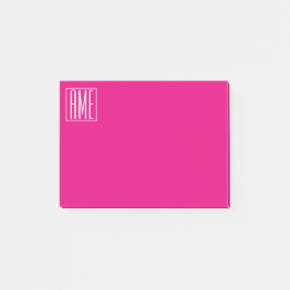 3 Initialer Monogram | Vit på Shock rosa Post-it Block