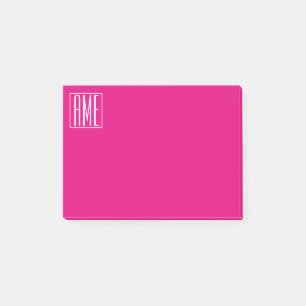 3 Initialer Monogram Vit på Shock rosa Post-it Block