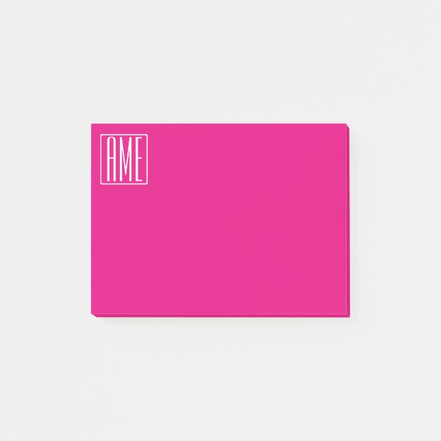 3 Initialer Monogram | Vit på Shock rosa Post-it Block (Framsida)