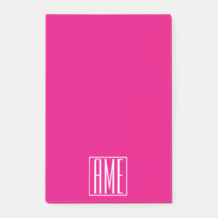 3 Initialer Monogram Vit på Shock rosa Post-it Block
