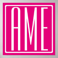 3 Initialer Monogram | Vit på Shock rosa