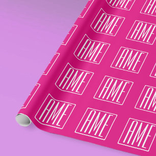 3 Initialer Monogram Vit på Shock rosa Presentpapper