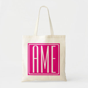 3 Initialer Monogram   Vit på Shock rosa Tygkasse