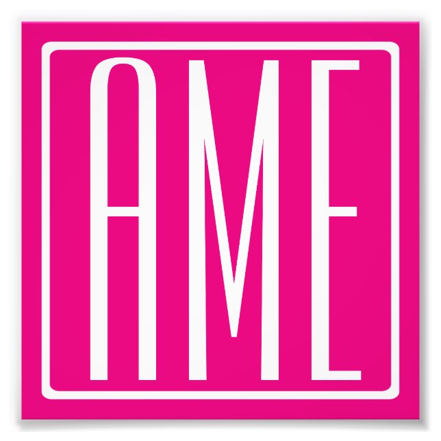 3 Initialer Monogram | Vit På Varma Rosa Fototryck (Framsidan)