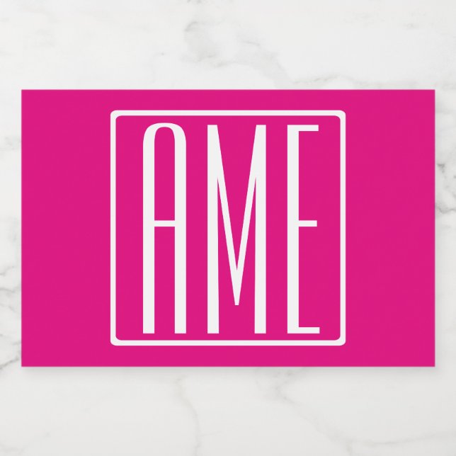 3 Initialer Monogram | Vit På Varma Rosa Mat Etiketter (Singel etikett)