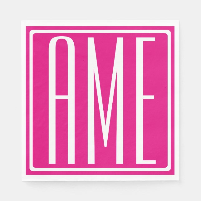 3 Initialer Monogram | Vit På Varma Rosa Pappersservett (Framsidan)