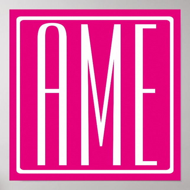 3 Initialer Monogram | Vit På Varma Rosa Poster (Framsidan)