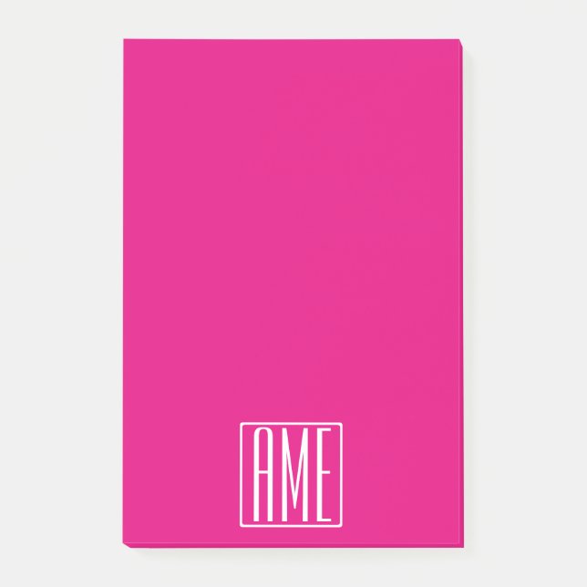 3 Initialer Monogram | Vit På Varmrosa Post-it Block (Framsida)