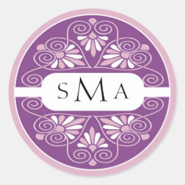 3 Initialer monogramklistermärken: Rosa och Lila Runt Klistermärke
