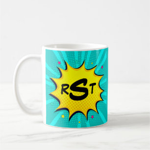 3 Inledande Brev Monogram Aqua Pop Art Cloud Kaffemugg