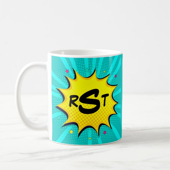 3 Inledande Brev Monogram Aqua Pop Art Cloud Kaffemugg (Vänster)