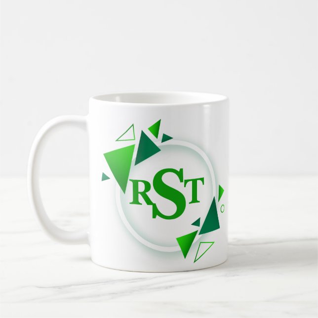 3 Inledande Monogram Brev Grönt Vit cirkel Löv Kaffemugg (Vänster)