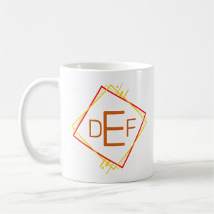 3 Inledande Monogram Brev Red Gult Brown-kvadrater Kaffemugg