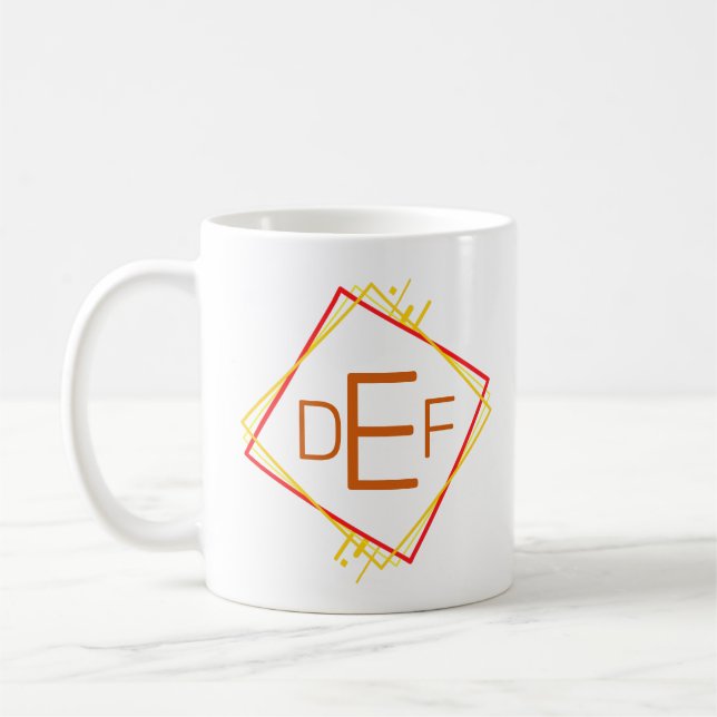 3 Inledande Monogram Brev Red Gult Brown-kvadrater Kaffemugg (Vänster)