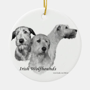 3 irländska Wolfhoundhuvud Julgransprydnad Keramik