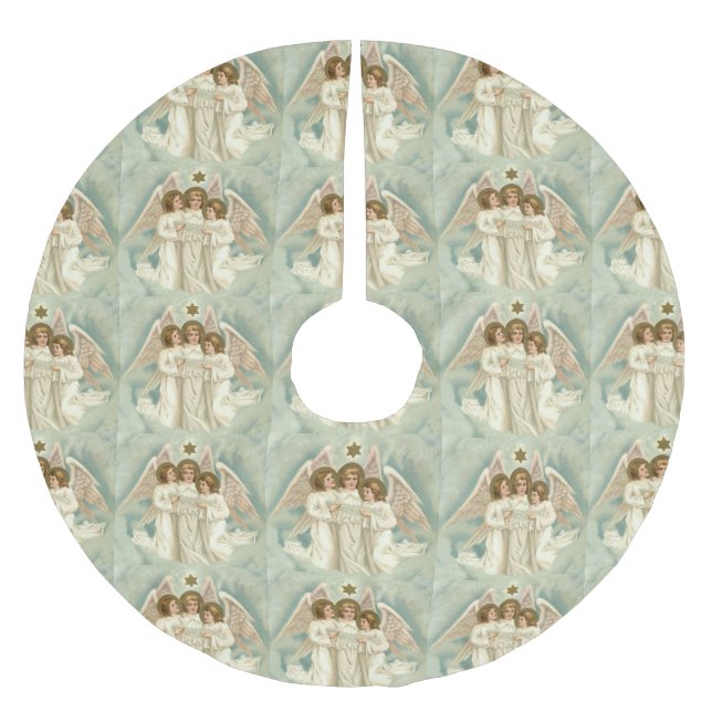 3 julänglar och guld- stjärnahelgdagmönster julgransmatta borstad polyester (Framsidan)