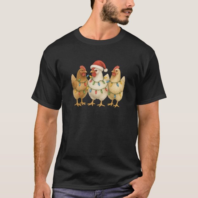 3 Juli Chickens Jul Ljus och Santa ha T Shirt (Framsida)